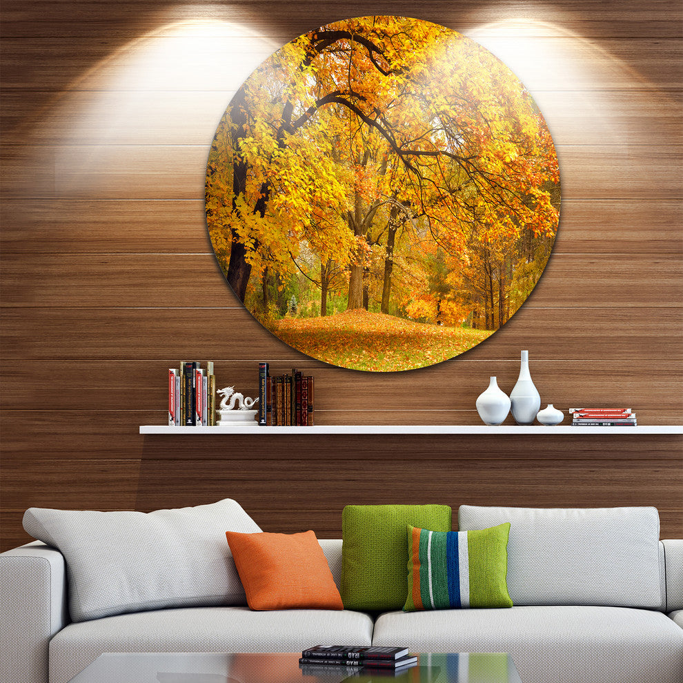 Golden Autumn Forest, Landscape Photo Round Wall Art, 11"