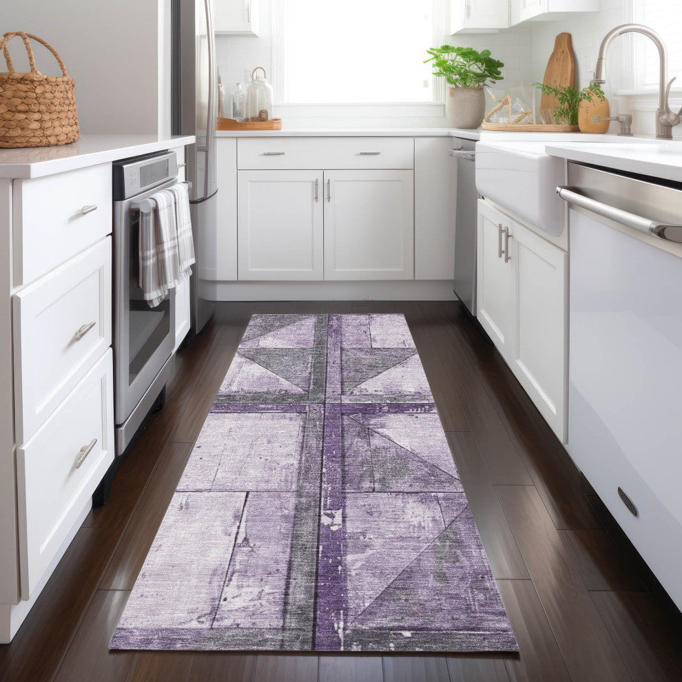 Machine Washable Indoor/Outdoor Chantille ACN1875 Purple 2'3" x 7'6" Runner Rug