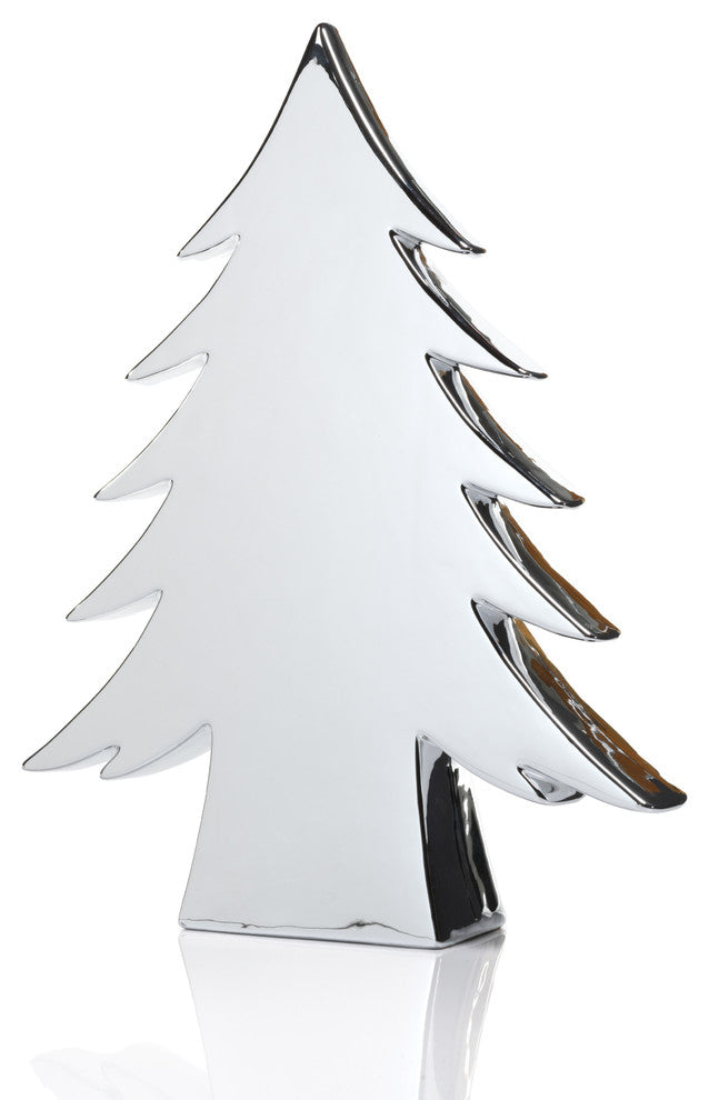 16.5" Tall "Teton" Ceramic Christmas Tree Tabletop Decoration, Silver
