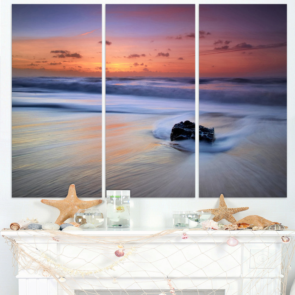 "Rushing Waves at Beach Magoito Sintra" Metal Wall Art, 3 Panels, 36"x28"