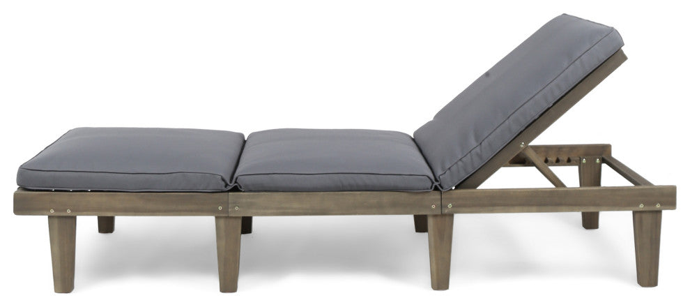 GDF Studio Alisa Outdoor Acacia Wood Chaise Lounge With Cushion, Gray, Set of 2