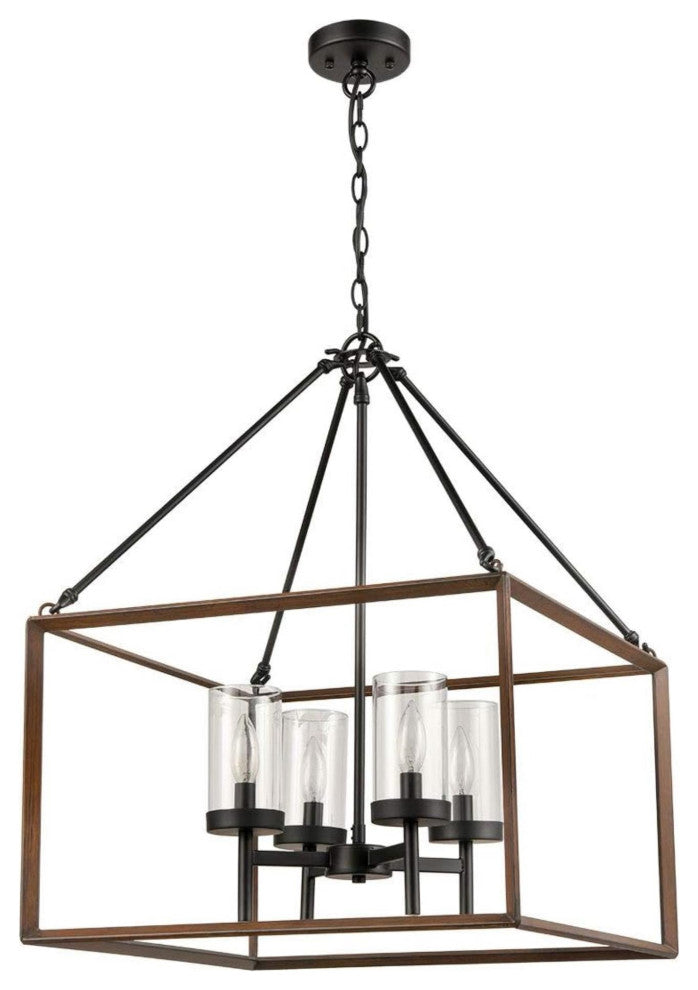 Farmhouse 4-Light Large Wood Pendant Light Chandelier,Black