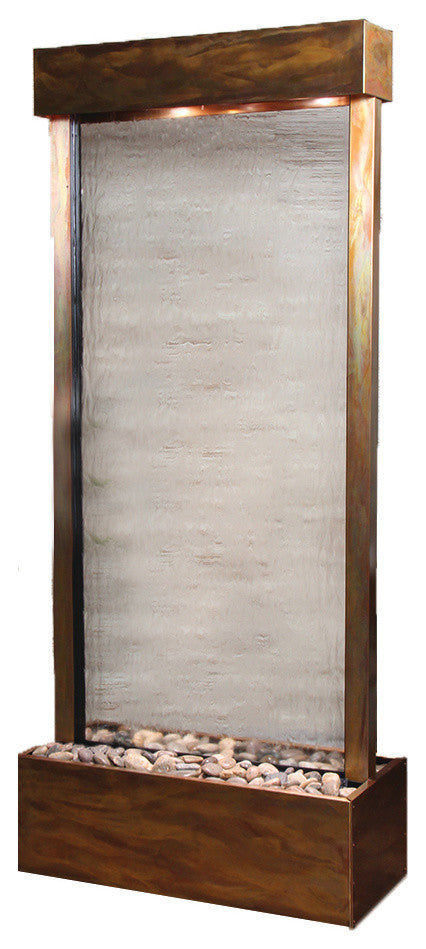 Harmony River Center Mount Water Fountain, Clear Glass, Rustic Copper, Lit Hood