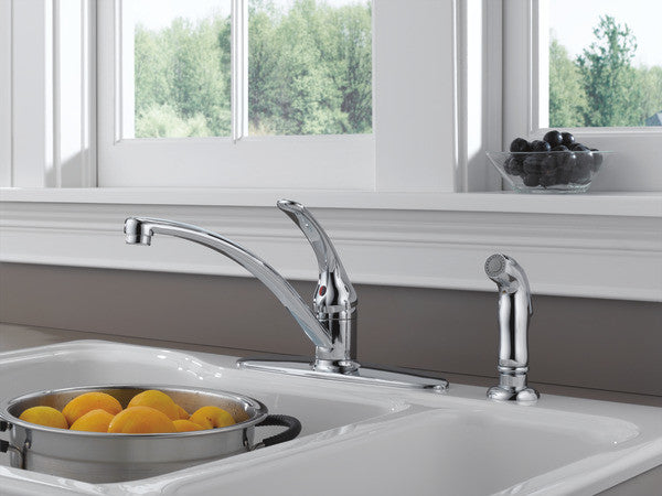 Delta Foundations Single Handle Kitchen Faucet With Spray, Chrome, B4410LF