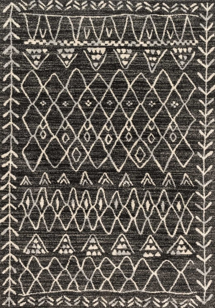 Easy Care, Stain/Fade Resistant Emory Area Rug, Black and Ivory, 5'3"x7'7"