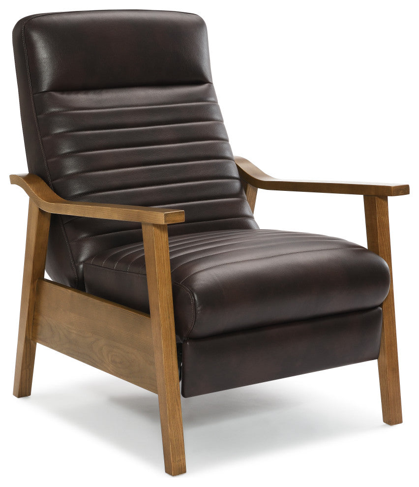 Arthur Wood Arm Push Back Recliner - Burnished Brown