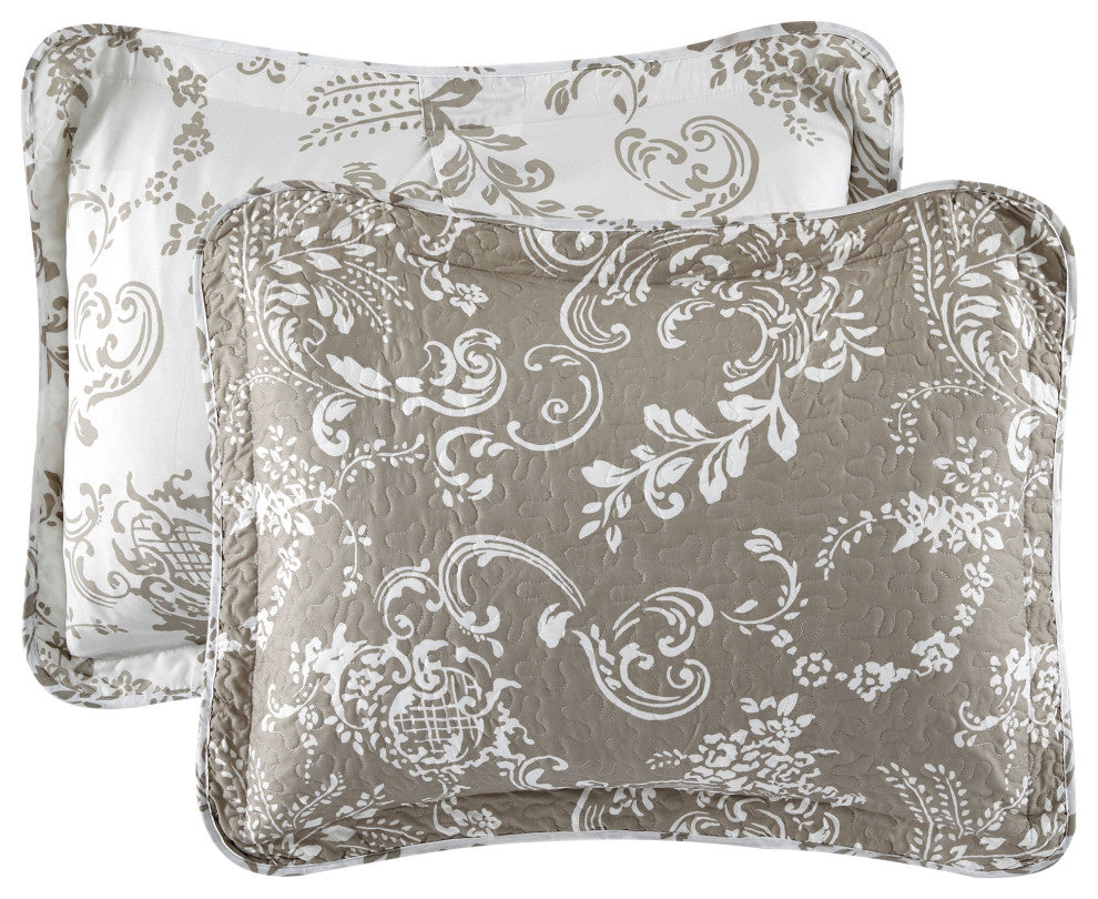 LA Boheme 5 Piece Printed Bed Spread Set, Taupe, Oversize King