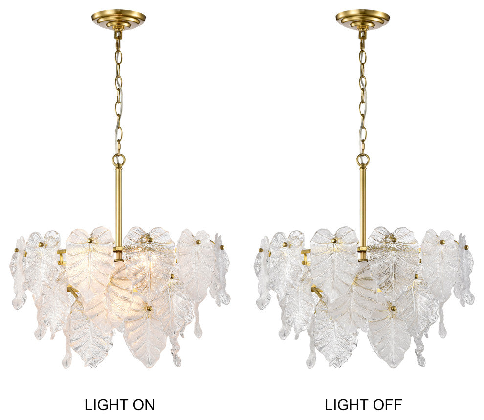 Echo Brushed Shiny Brass 7-Light Tiered Leaf-shaped Glass Chandelier 1 Variation