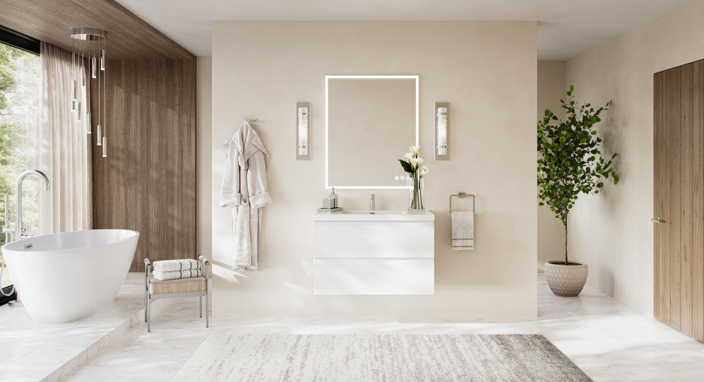 The Beacon Bathroom Vanity, Single Sink, 36", High Gloss White, Wall Mounted