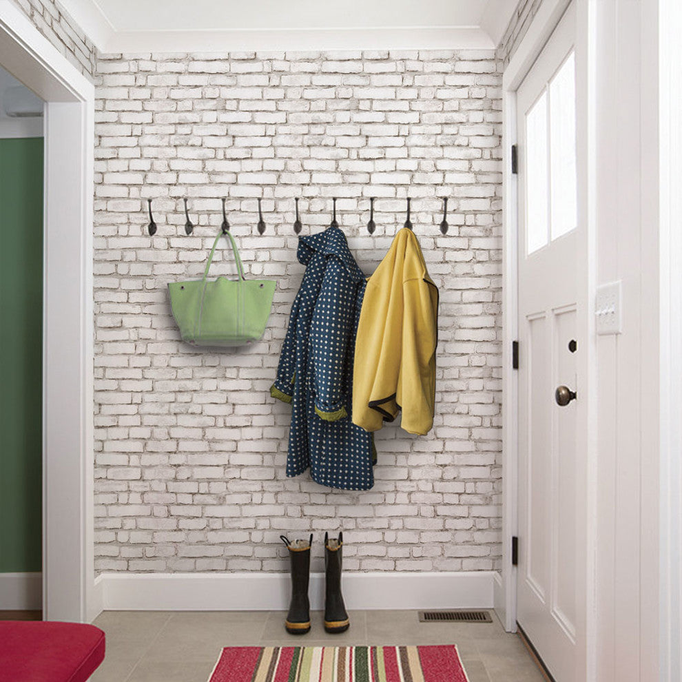 Brick Peel and Stick Vinyl Wallpaper, White, 24"w X 60"h