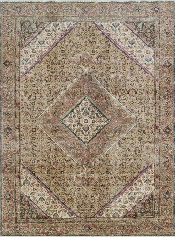 Distressed Overdyed Raqib Beige/Brown Rug, 7'11x10'10