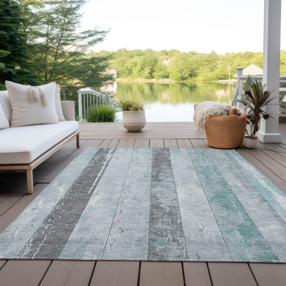 Machine Washable Indoor/Outdoor Chantille ACN1868 Teal 5' x 7'6" Rug