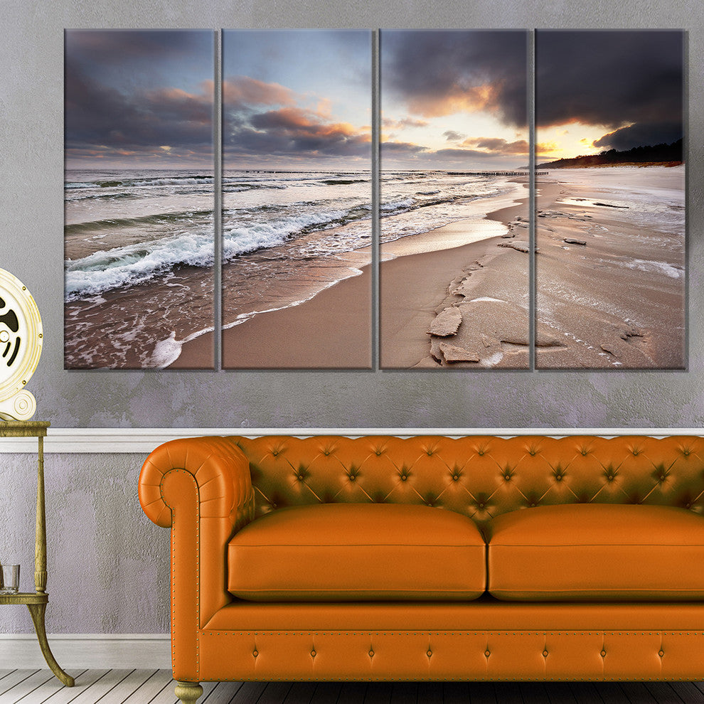 "Shore of Baltic Sea During Winter" Seashore Canvas Wall Art, 4 Panels, 48"x28"