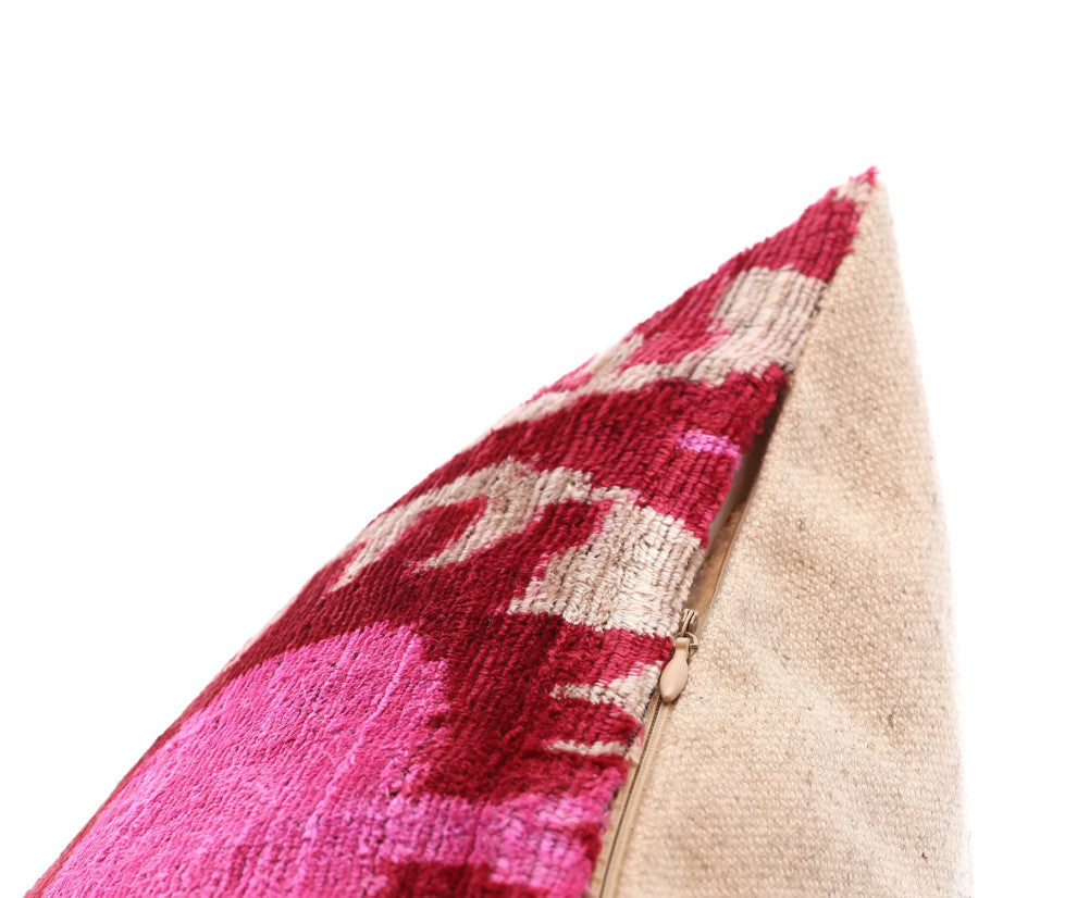 Silk Velvet Throw Pillow, 16x16, Red and Pink with Insert