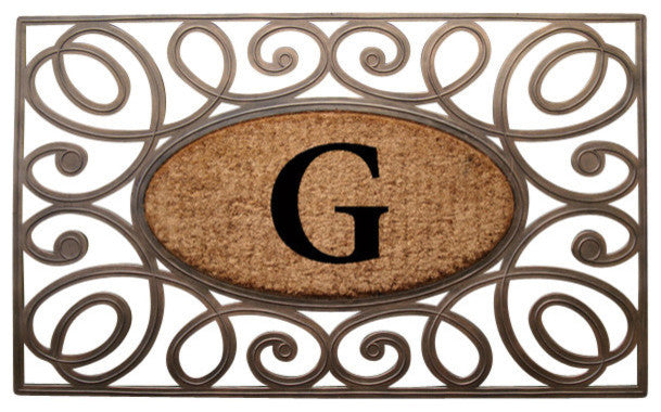 A1HC Rubber & Coir Elegant Circles Princess Doormat, Monogrammed, G