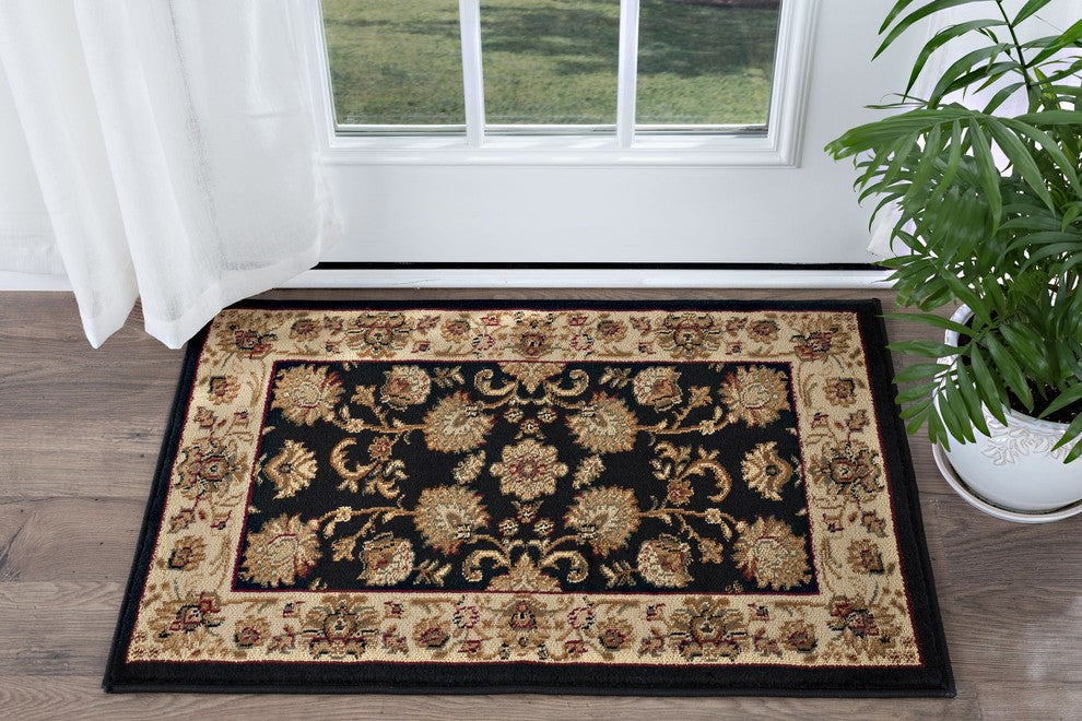 Gabrielle Traditional Oriental Black Scatter Mat Rug, 2' x 3'