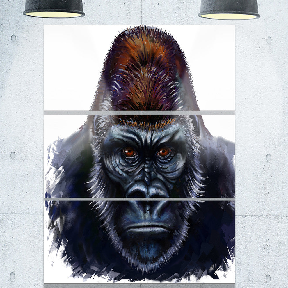 "Gorilla Male Illustration" Glossy Metal Wall Art, 3 Panels, 28"x36"
