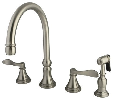 Kingston Brass Widespread Kitchen Faucet With Brass Sprayer, Brushed Nickel