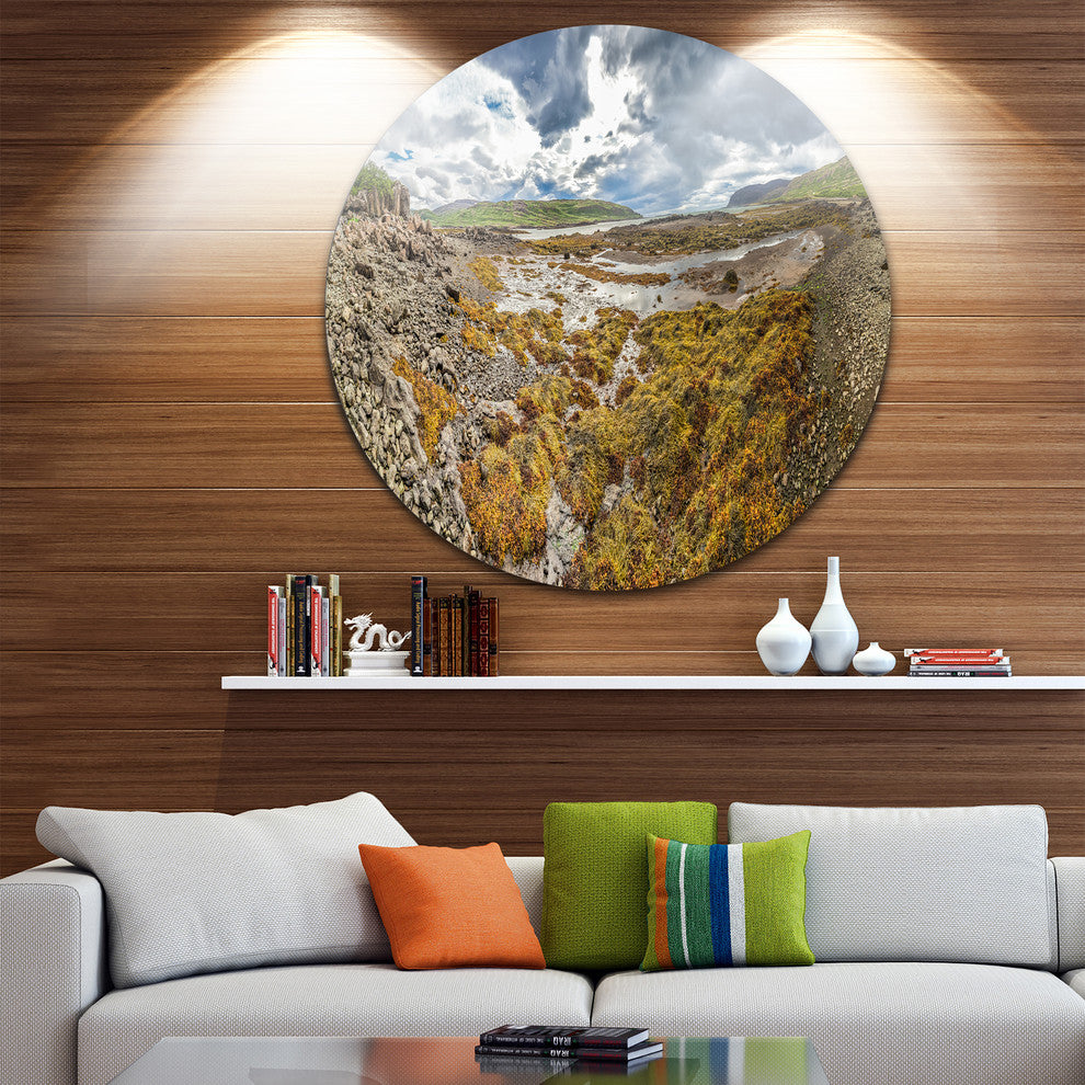 Beautiful Iceland Coast Panorama, Landscape Round Metal Wall Art, 38"