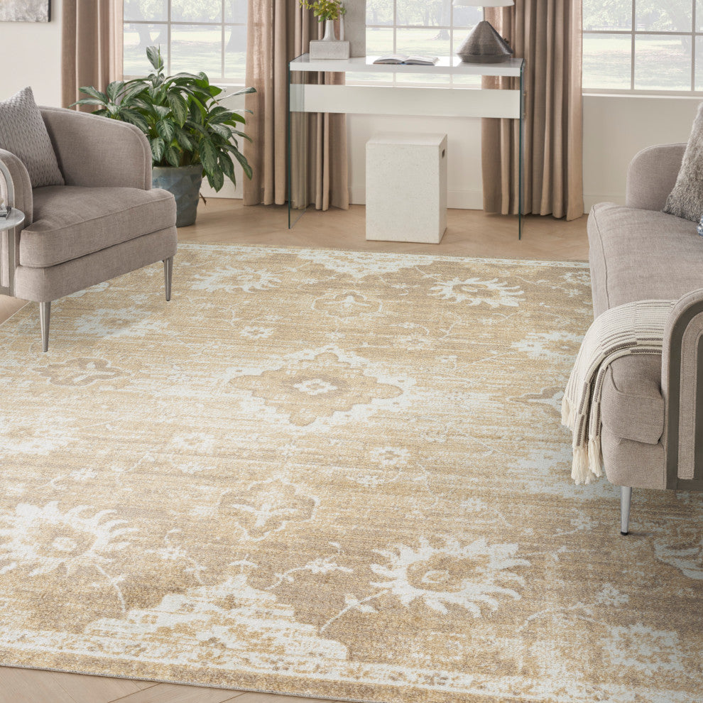 Nourison Astra Machine Washable 9' x 12' Ivory Gold Vintage Indoor Rug