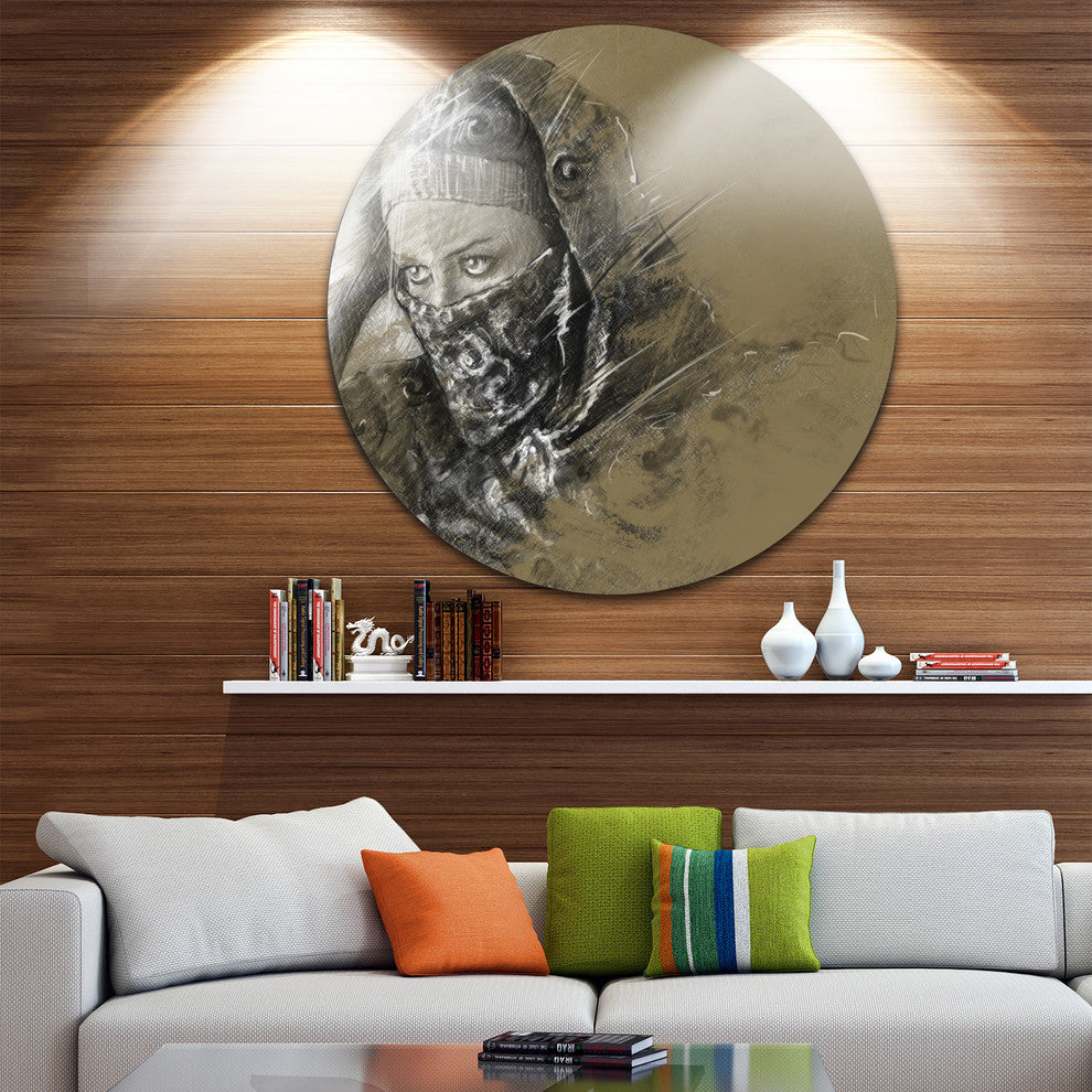 Exotic Arabic Woman, Portrait Digital Art Round Wall Art, 23"