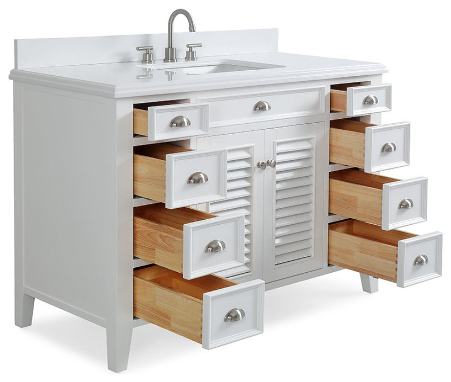 Contemporary Style White Kalani Bathroom Vanity, 50"