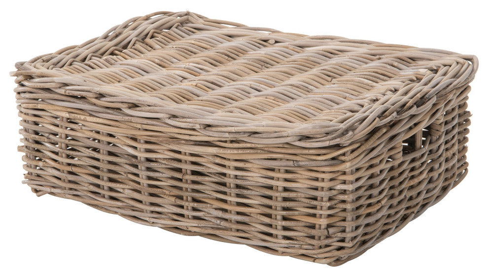 Kobo Rattan Rectangular Lidded Storage and Underbed Basket, 3 Sizes, Medium