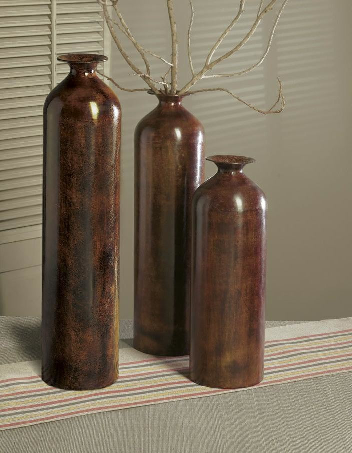 Stone Bottle Vase, Bronze Finish