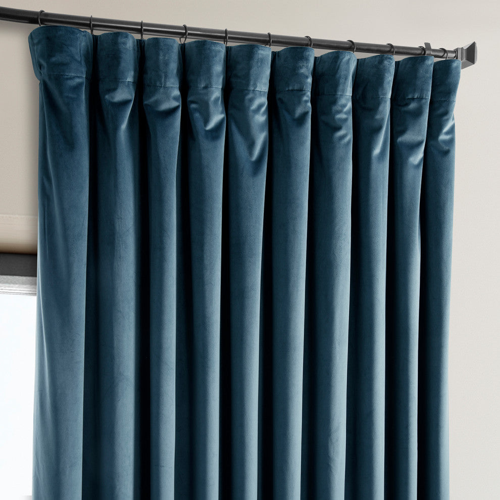 Heritage Plush Velvet Extrawide Curtain Single Panel, Avalon Blue, 100"w X 84"l