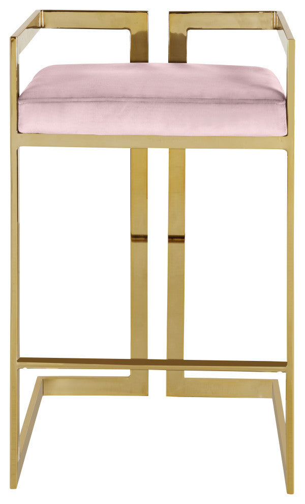 Ezra Counter Stool, Set of 2, Pink Velvet, Gold Base