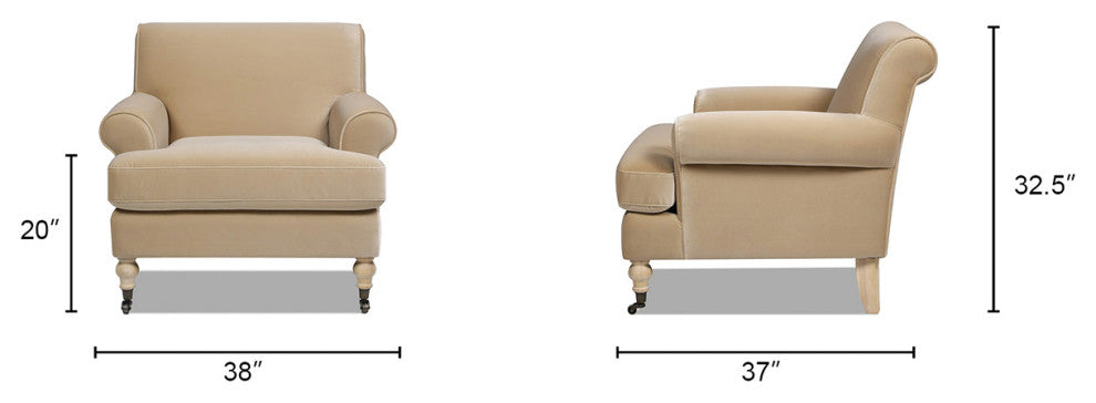 Alana 38" Lawson Accent Arm Chair, Metal Casters, Fawn Brown Performance Velvet