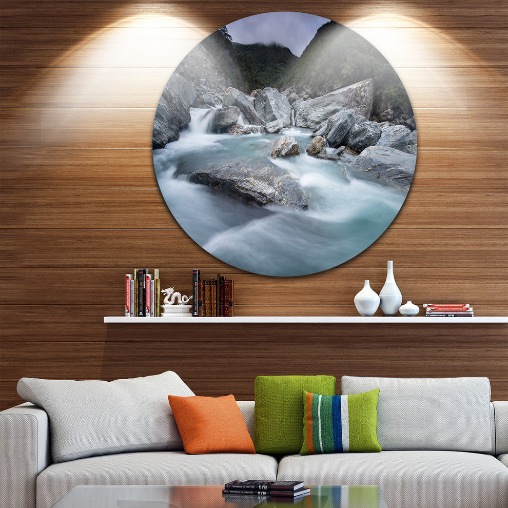Slow Motion Mountain River And Rocks, Landscape Round Wall Art, 36"
