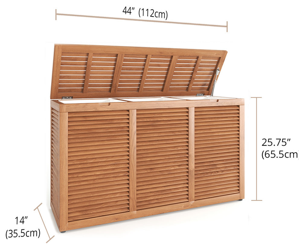 Nila Triple Size Wall-Hugging Teak Louvered Hamper