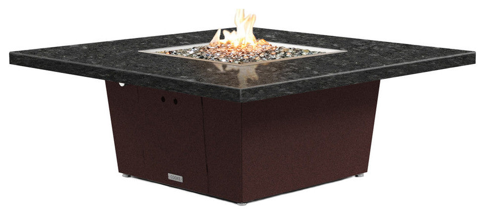 Square Fire Pit Table, 56x56, Propane, Black Pearl Granite Top, Dark Cherry