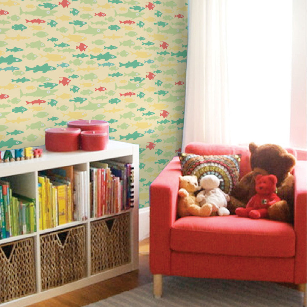 Fish Tank Peel and Stick Vinyl Wallpaper, Yellow, 24"w X 108"h
