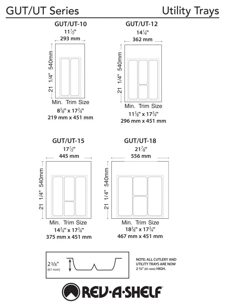 Polymer Trim to Fit Drawer Insert Utility Organizer, White, 11.5"W