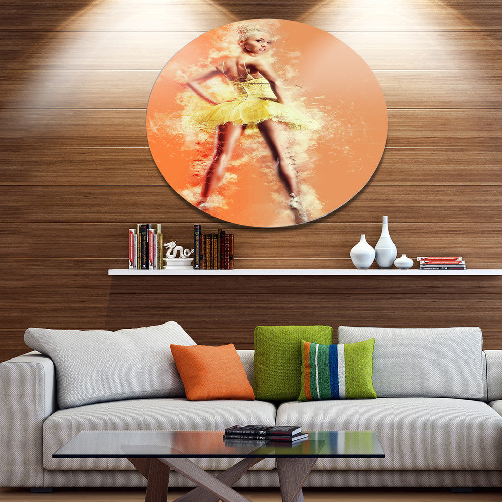 Beautiful Ballerina In Yellow Tutu, Portrait Disc Metal Wall Art, 36"