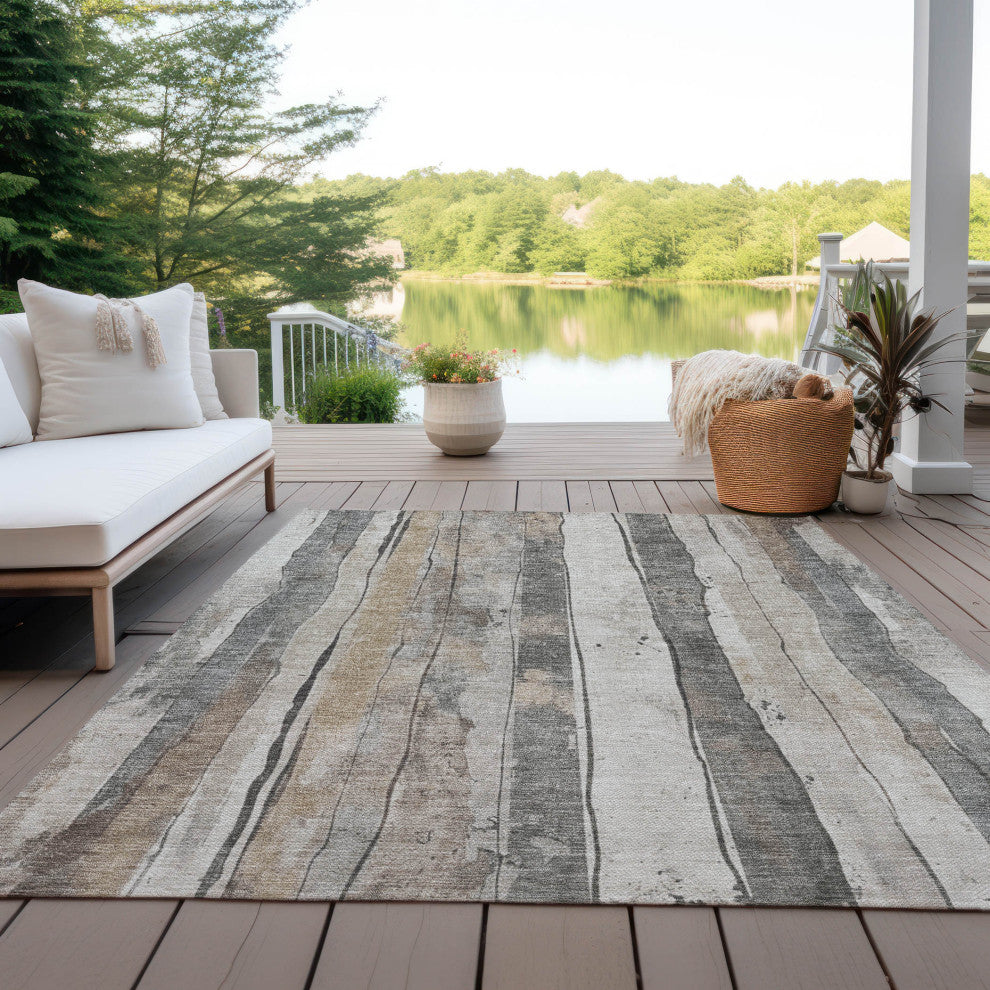 Machine Washable Indoor/Outdoor Chantille ACN1874 Putty 5' x 7'6" Rug