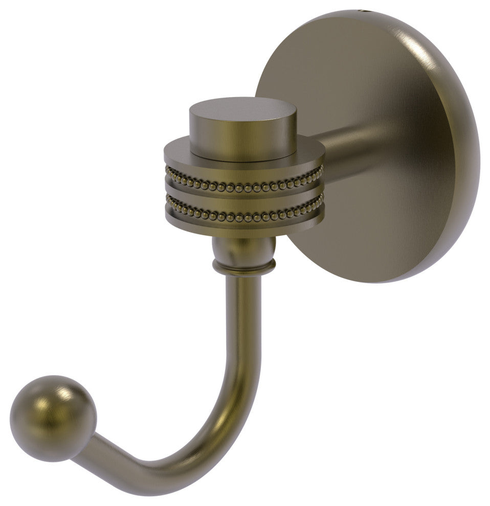 Satellite Orbit One Robe Hook With Dotted Accents, Antique Brass
