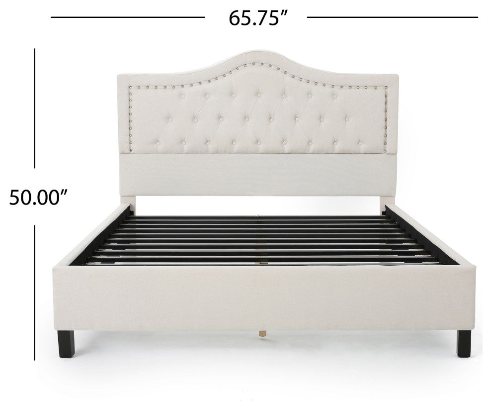 GDF Studio Adelais Fully Upholstered Queen Bed Set, Ivory