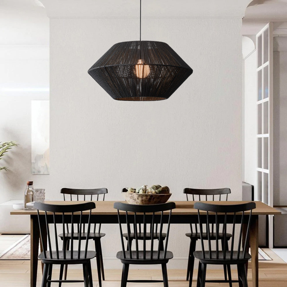 Farmhouse Matte Black Paper Rope Craft Pendant Lighting Fixture