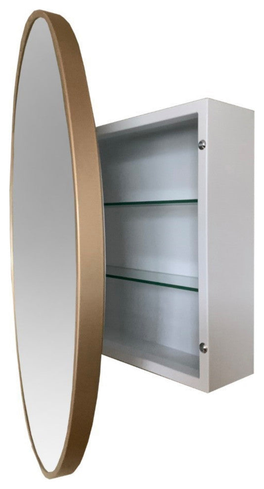 Round Metal Frame Medicine Cabinet, Brushed Gold