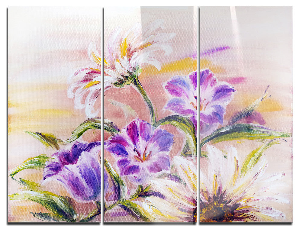 "Purple Wildflowers" Glossy Metal Wall Art, 3 Panels, 36"x28"