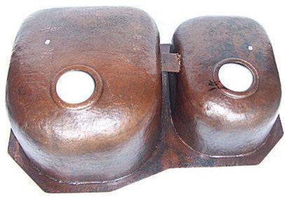 Double Bowl Bottom-Rounded Hammered Copper Kitchen Sink