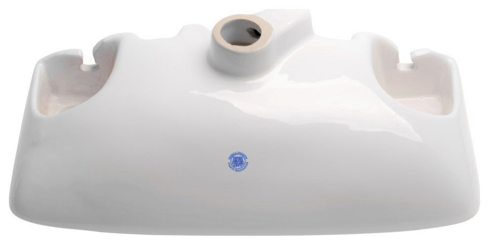 White Rectangular Wall Mount Bathroom Vessel Sink With Overflow and Faucet Holes