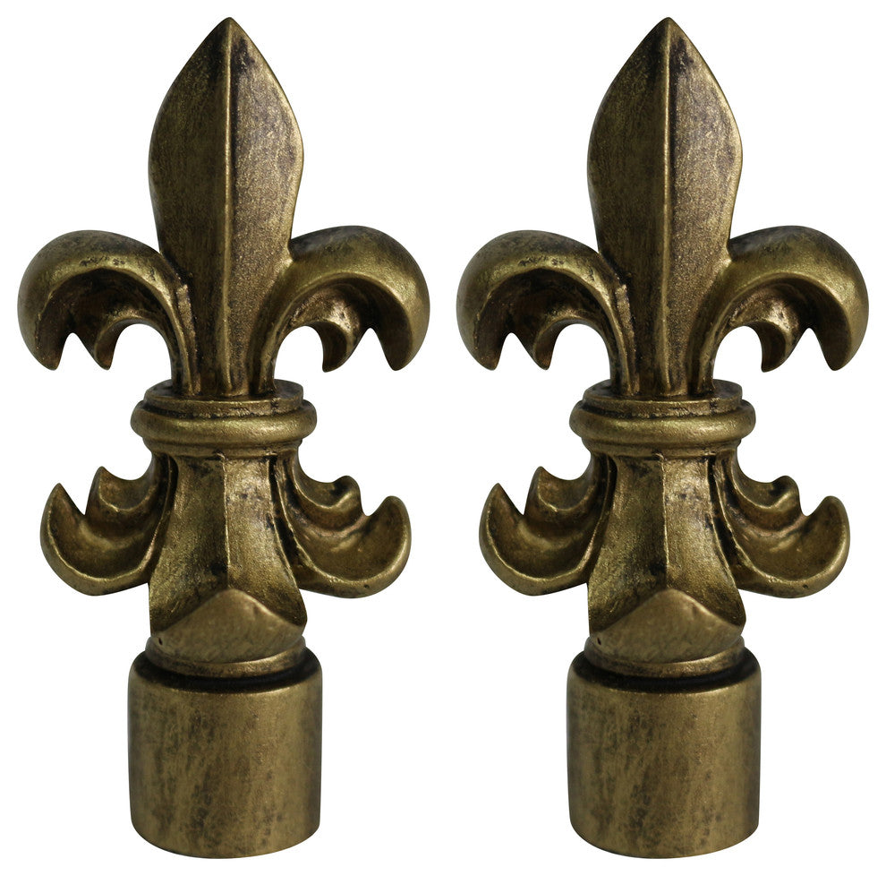 Fleur de Lis Lamp Finial, 3" Tall, Antique Gold, Set of 2