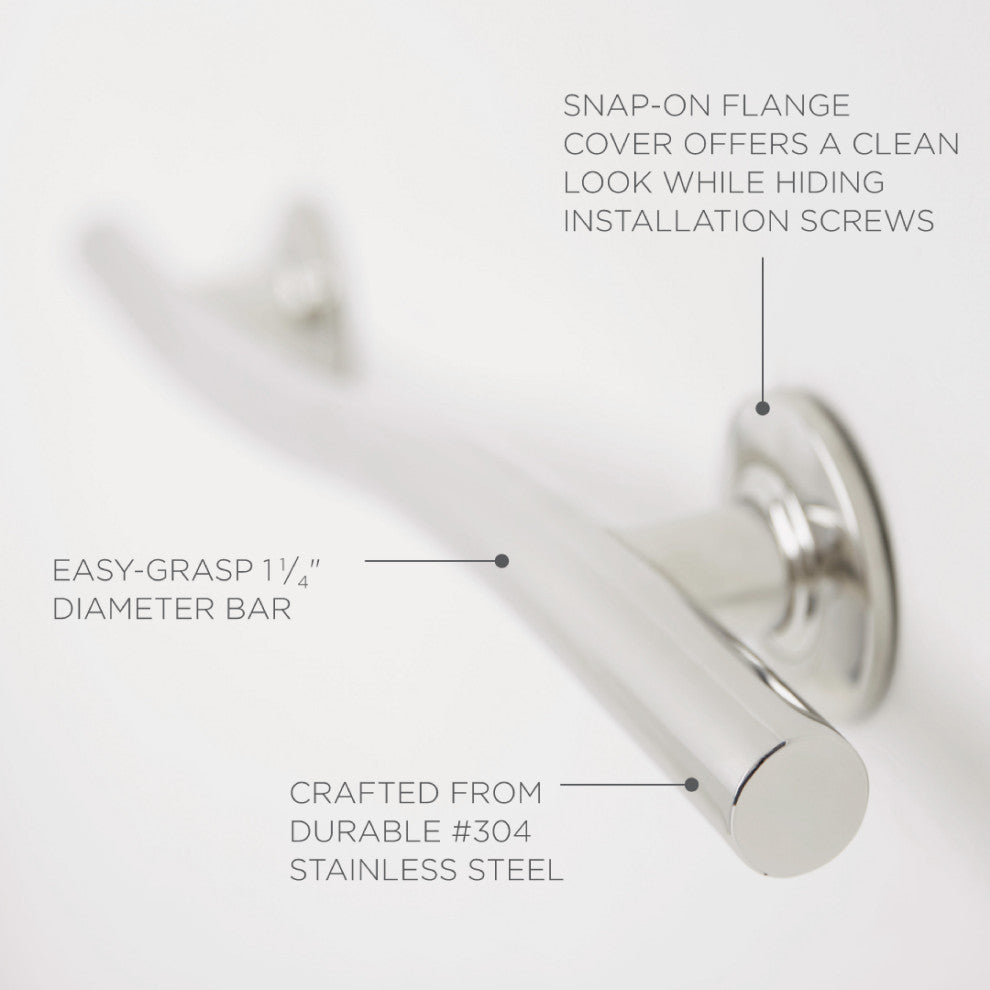 Wave Design Shower Grab Bar, Polished Stainless, 24"