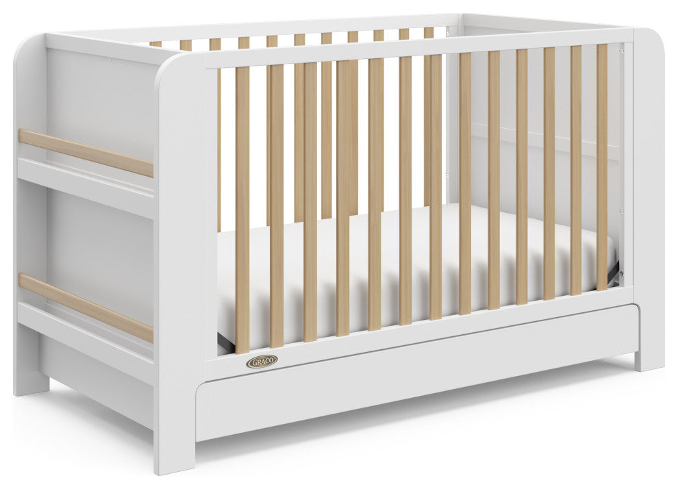 Graco Read-With-Me 4-in-1 Convertible Crib With Drawer, White With Driftwood