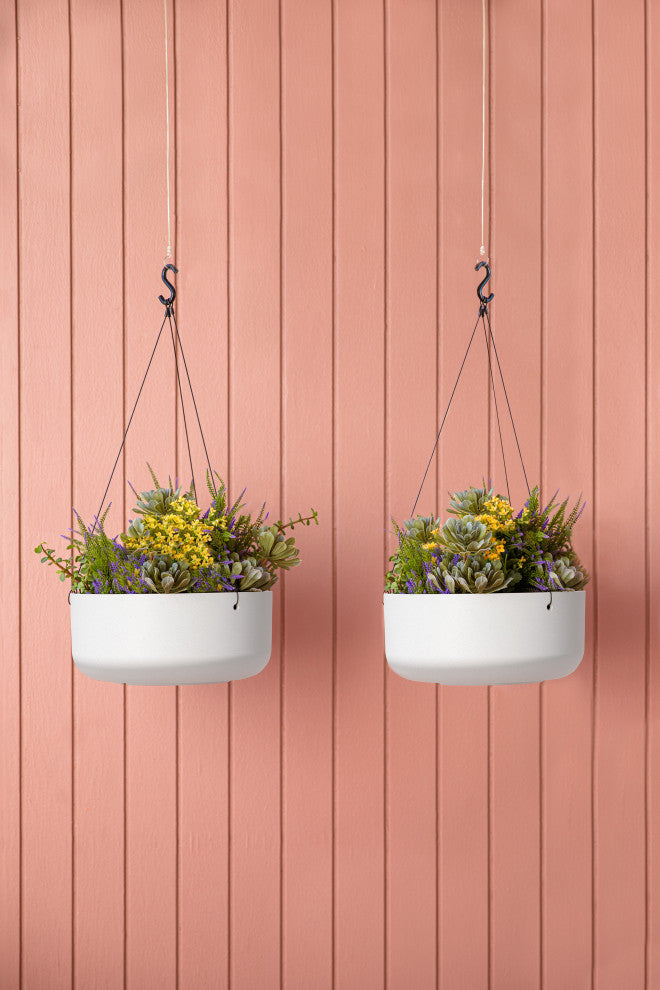 Pure Series Hanging Kona Bowl 14" Planter, White, 2 Pack