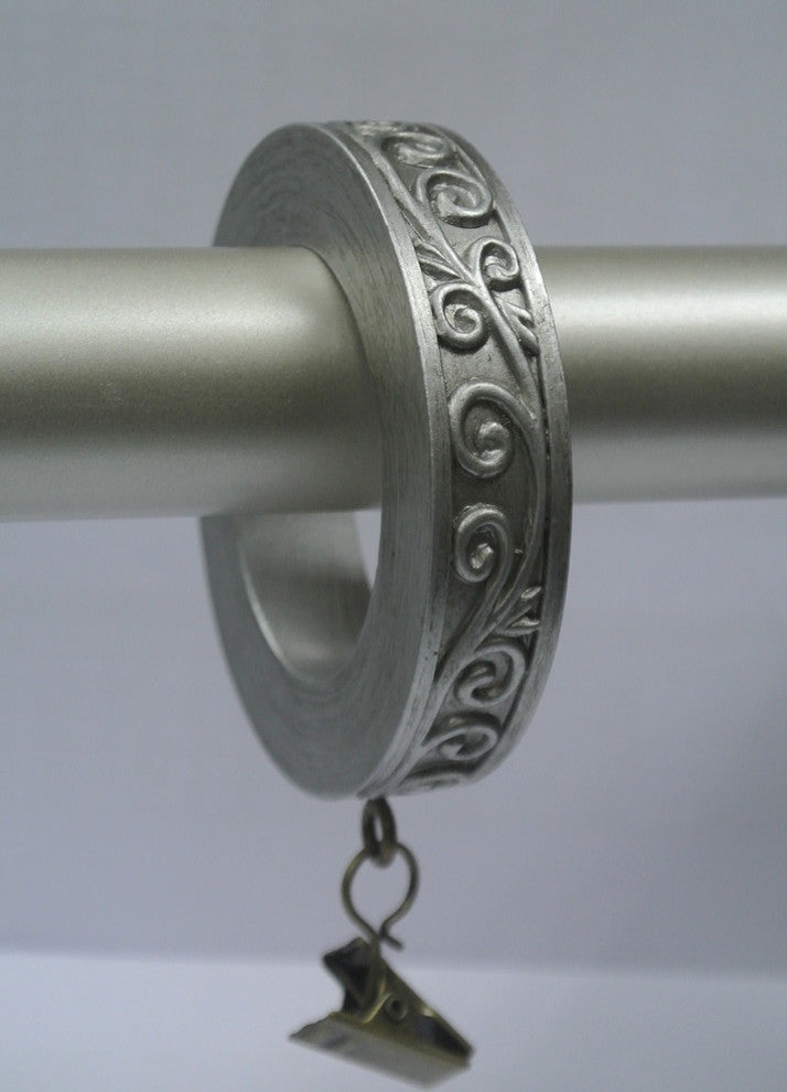 1 3/4" Scroll Designer Curtain Rings, Pewter, Set of 7